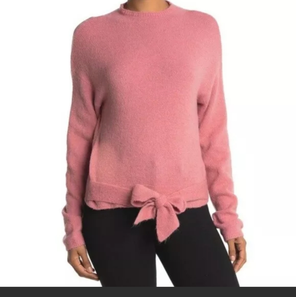 Nordstrom WAYF Milo Knot Tie Front Mockneck Sweater Pink Wool Blend Small S NWT